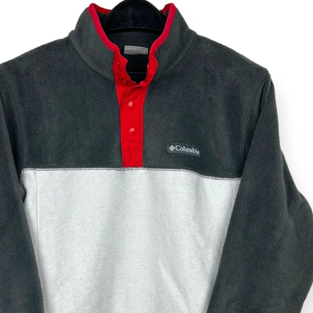 Columbia Men's‎ Medium 1/4 Zip Fleece Snap T Tee Pullover Gray + Red